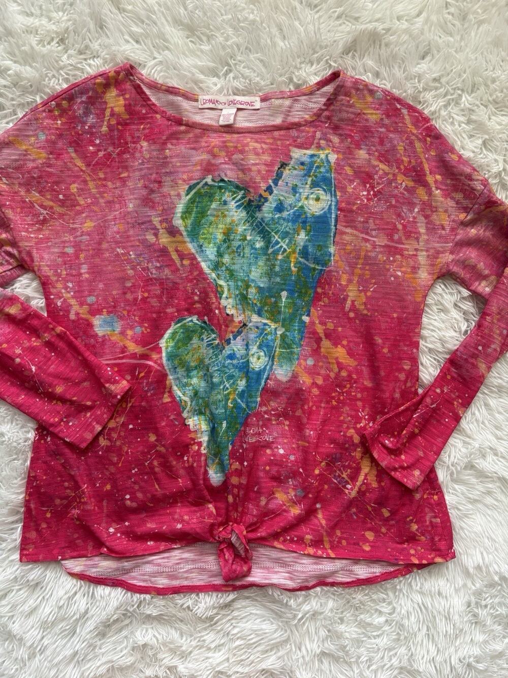 Leominster Lovegrove Women’s L Red W/ Blue Heart Classic Top. Exc. Cond